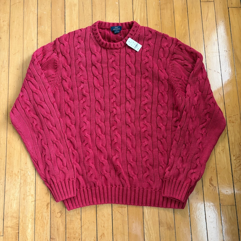 Brooks Brothers 346 Sweater Mens XXL Red Cable Knit Chunky Garment Dyed Cotton